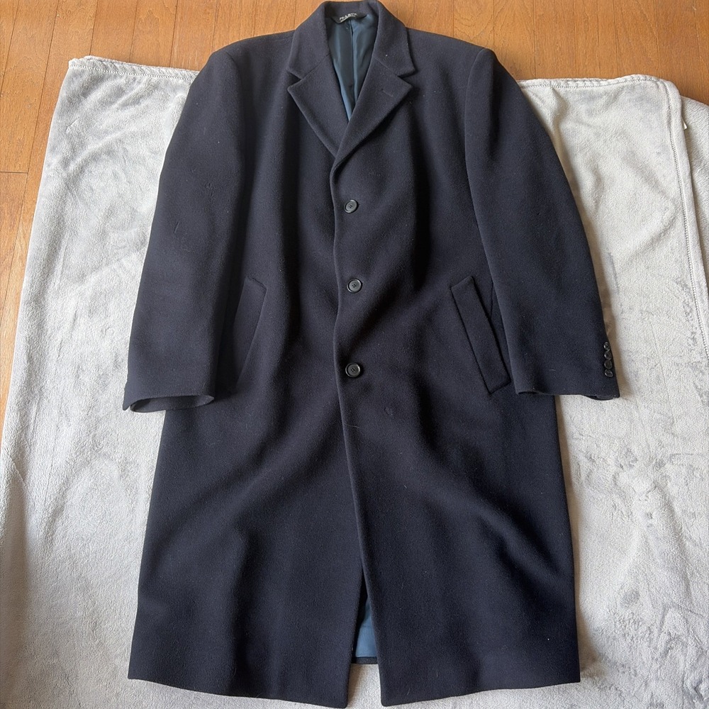 JOS A BANK Mens 42R Black Wool Cashmere Long Overcoat Trench Coat